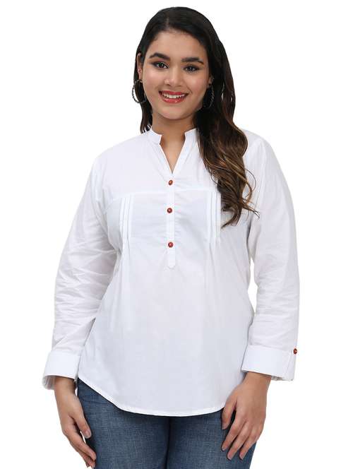 women solid mandarin neck regular top - 21998843 -  Standard Image - 0