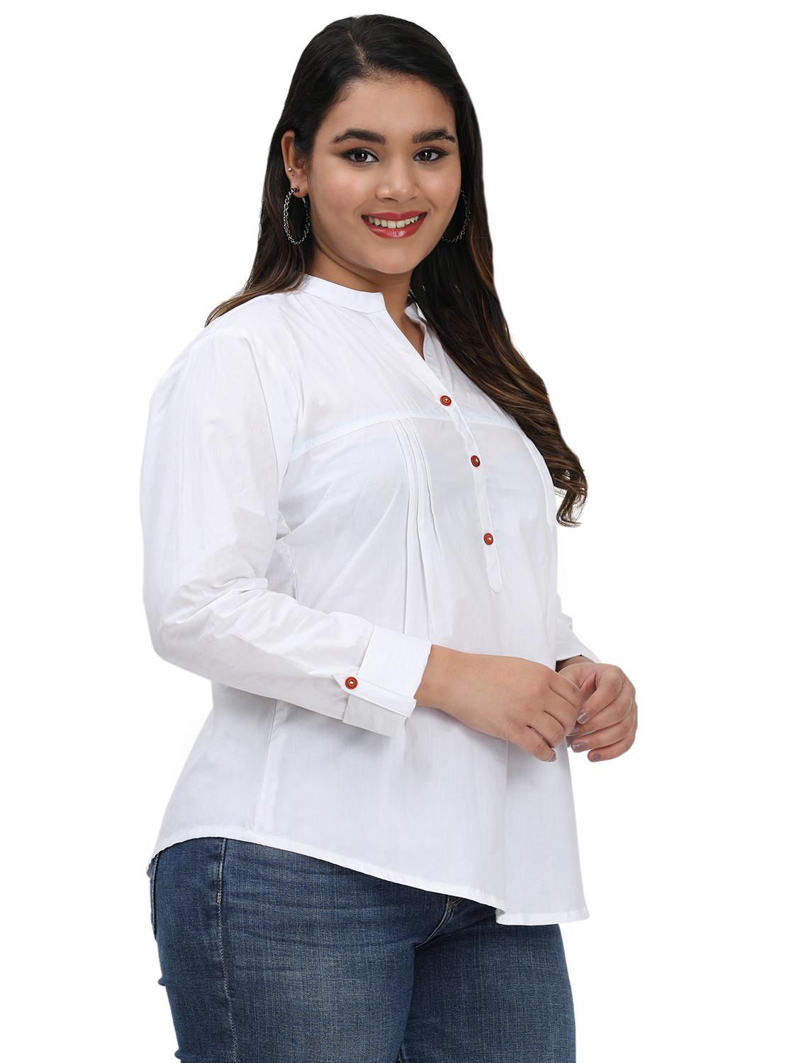 women solid mandarin neck regular top - 21998843 -  Standard Image - 1