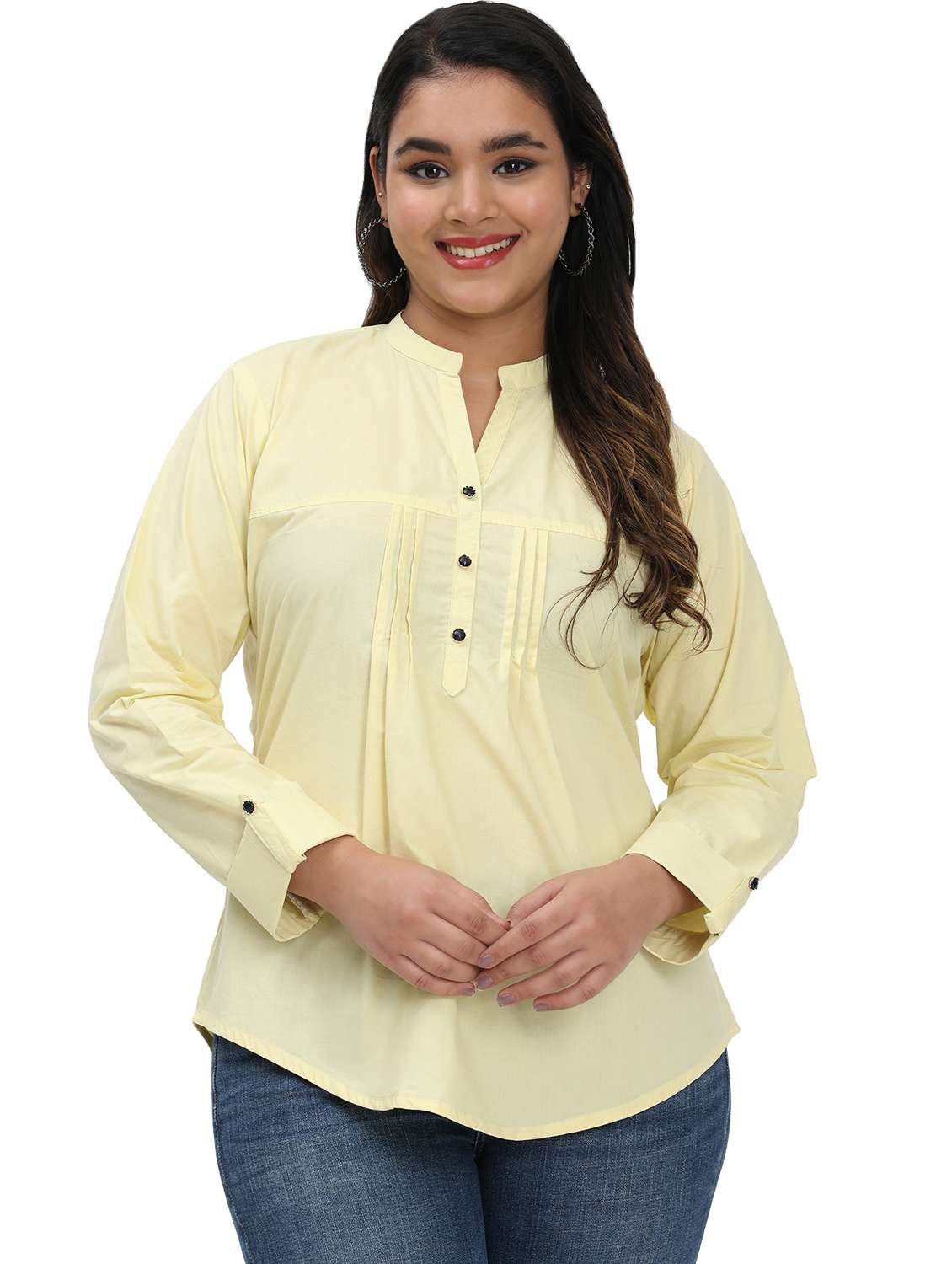 women solid mandarin neck regular top