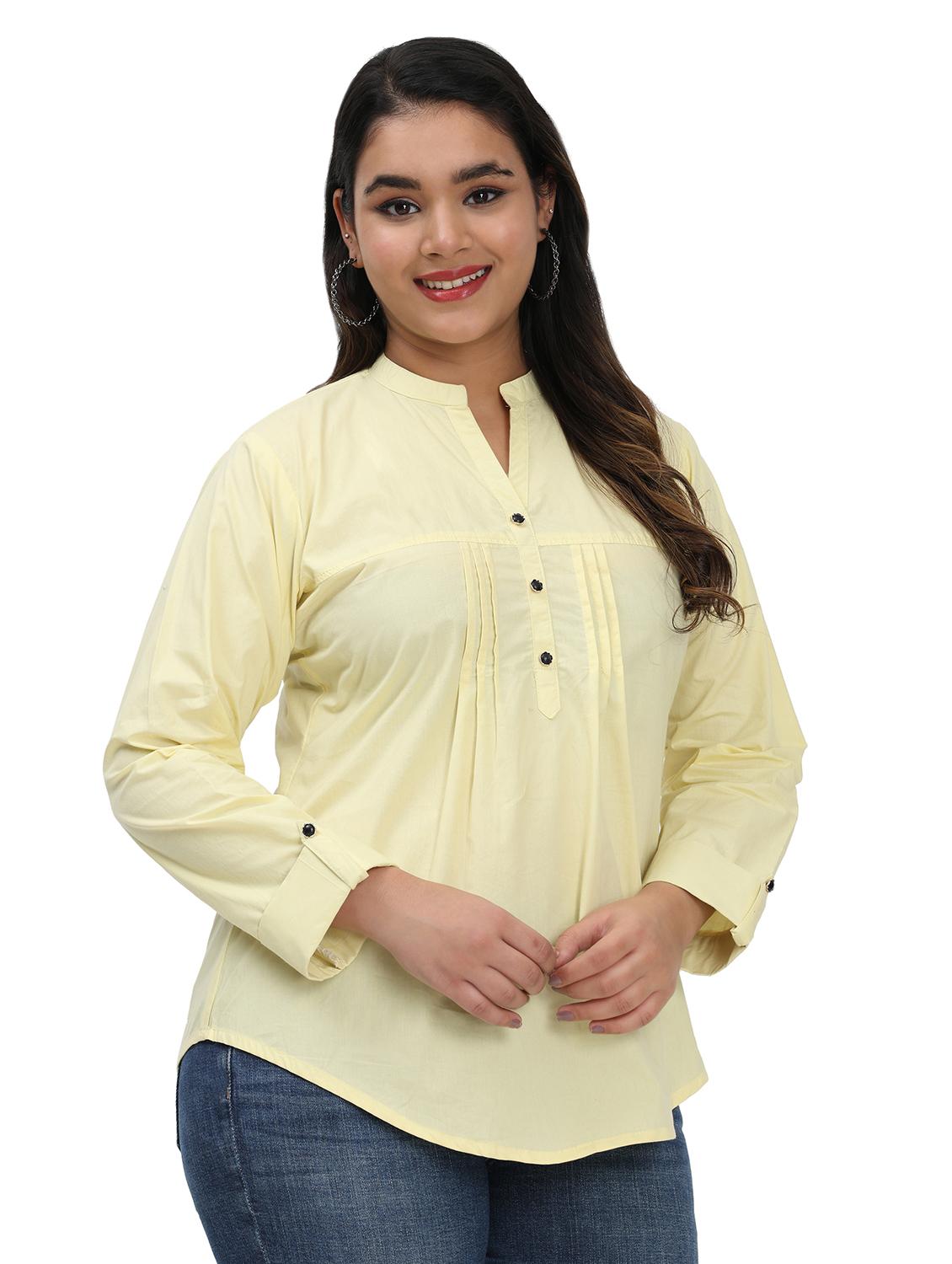 women solid mandarin neck regular top - 21998844 -  Standard Image - 1