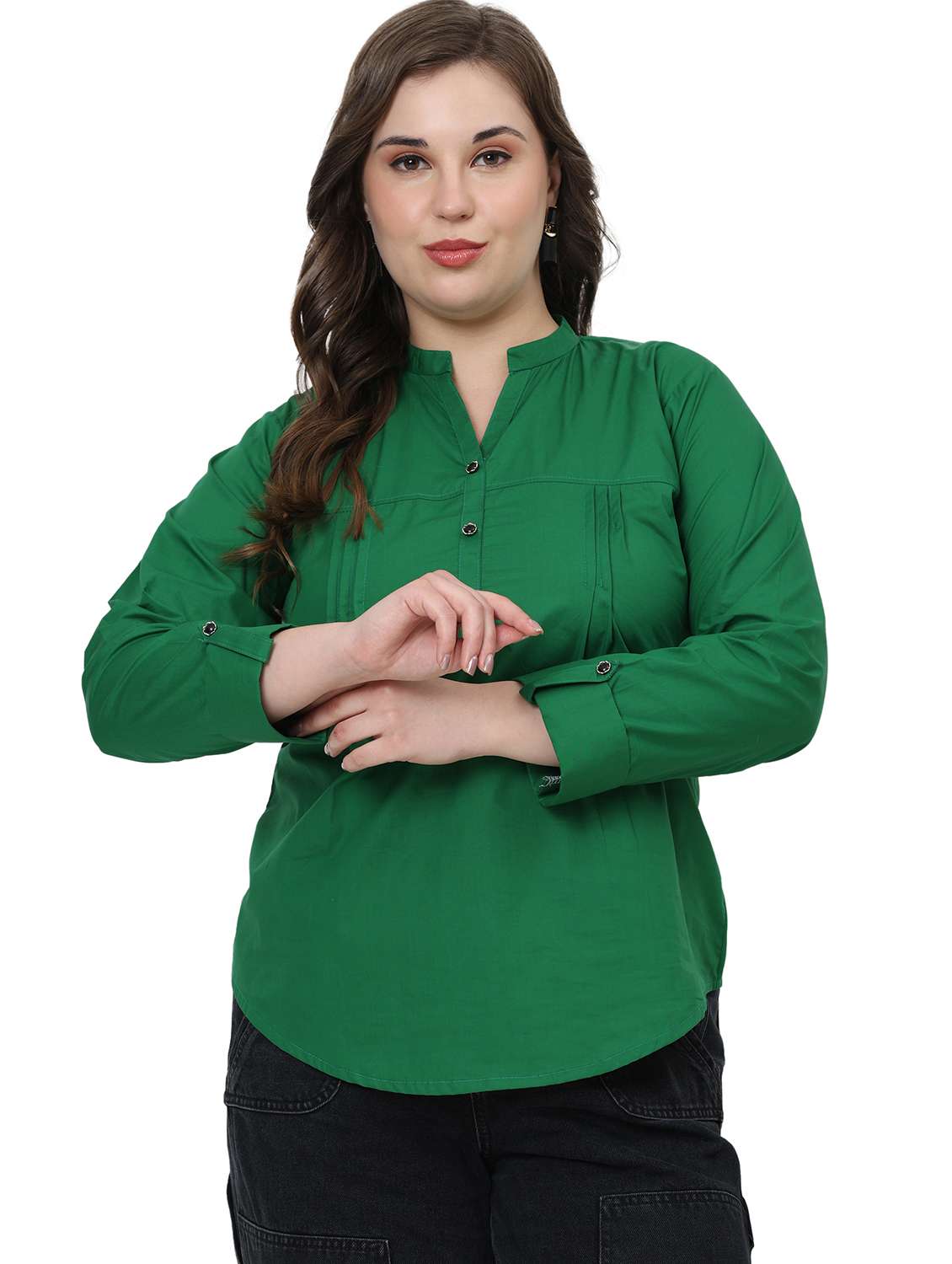 women solid mandarin neck regular top - 21998845 - Zoom Image - 0