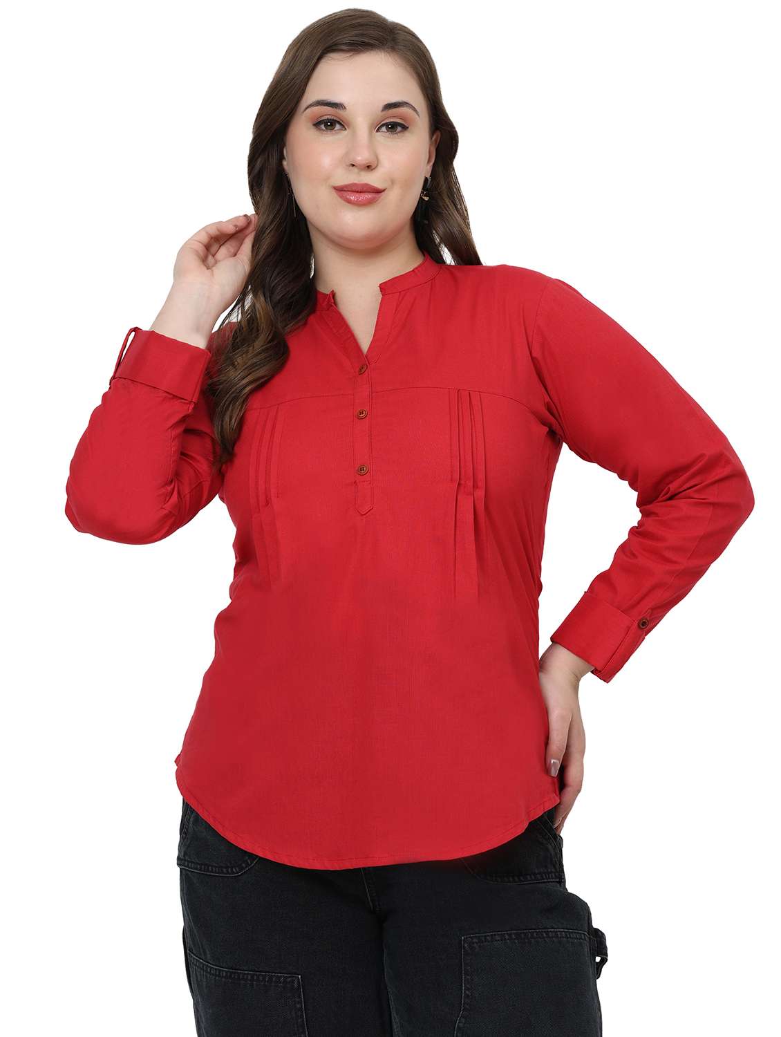 women solid mandarin neck regular top