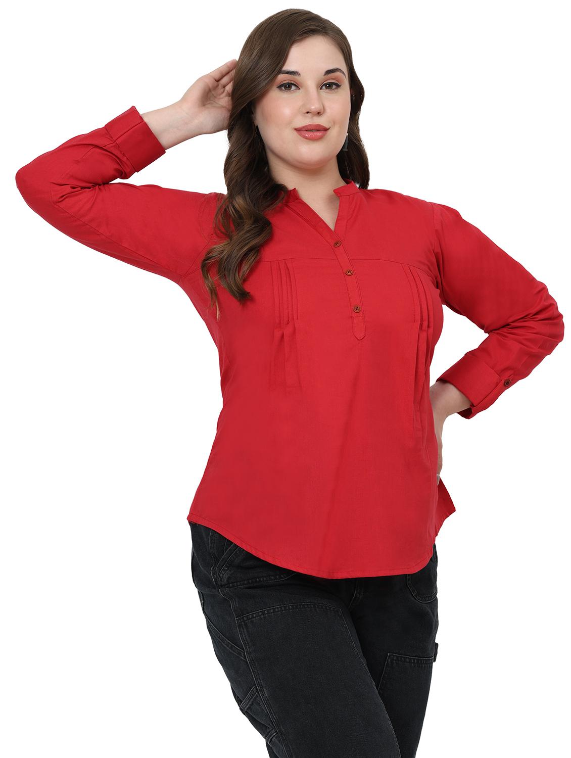women solid mandarin neck regular top - 21998846 -  Standard Image - 1
