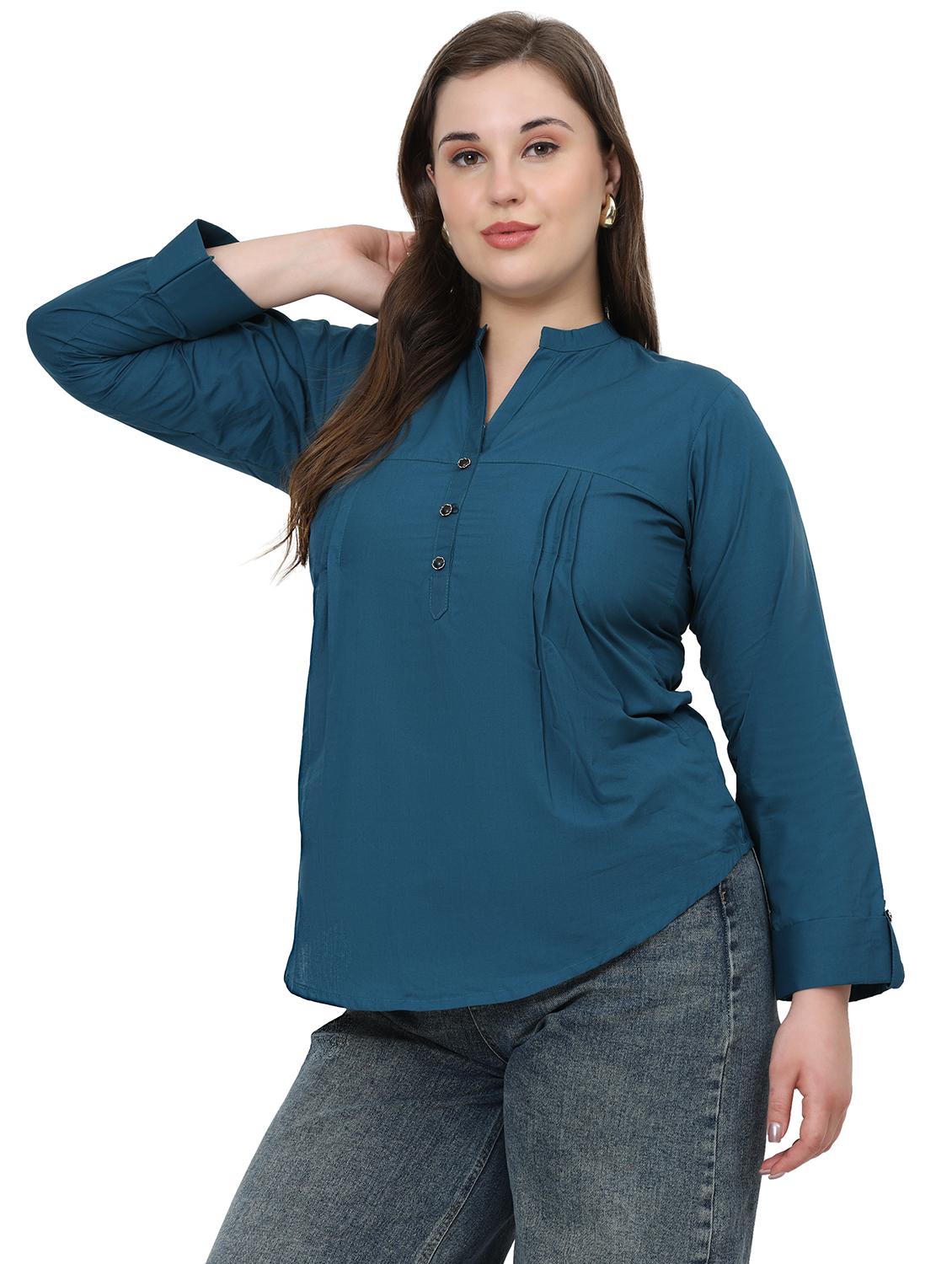 women solid mandarin neck regular top - 21998847 - Standard Image - 1