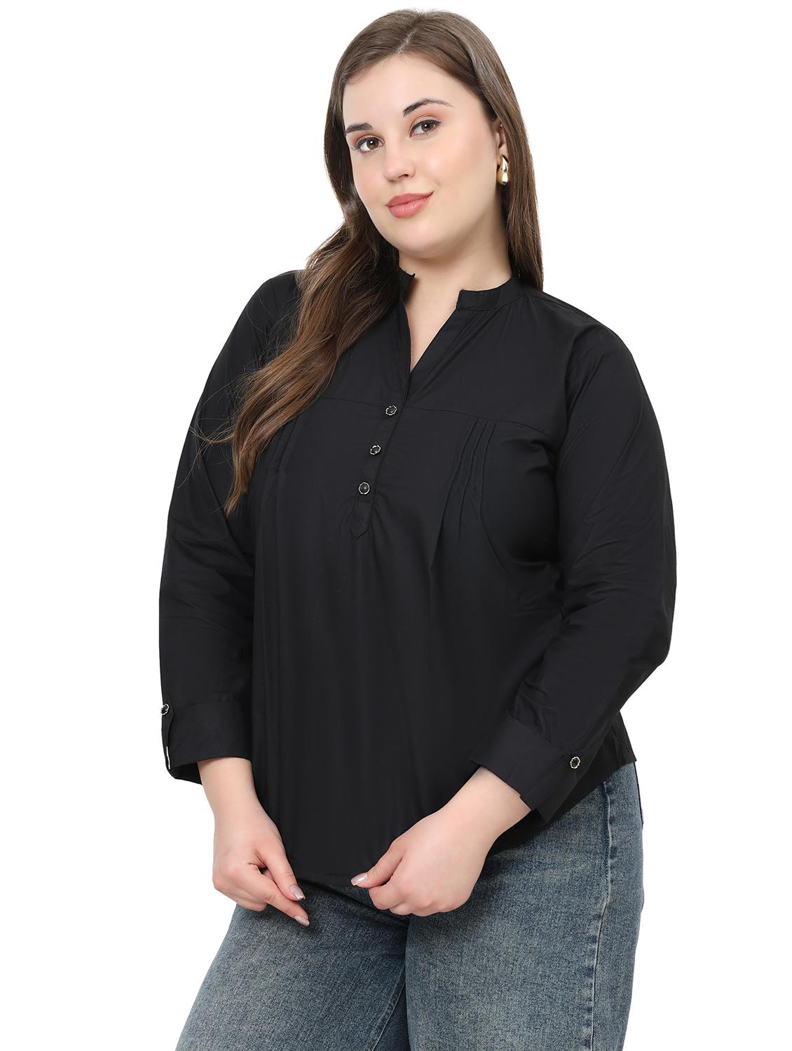 women solid mandarin neck regular top - 21998848 -  Standard Image - 1