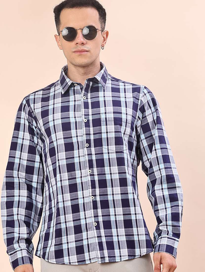 men checkered long sleeve regualr fit casual shirt
