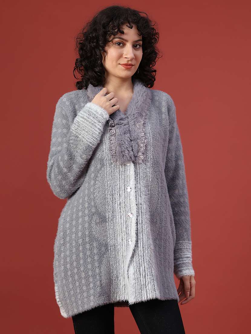 women self design long sleeve cardigan - 21998953 -  Standard Image - 1