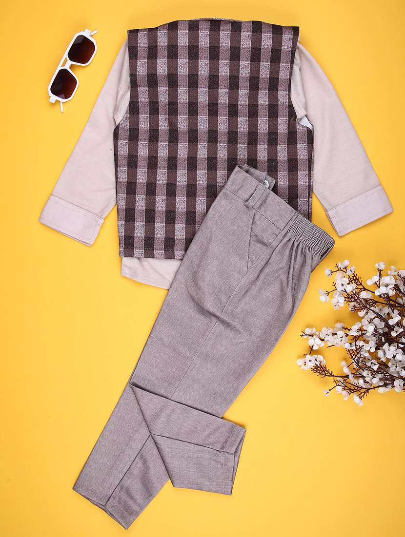 boys checkered long sleeve trouser shirt with waistcoat set - 21998974 -  Standard Image - 1