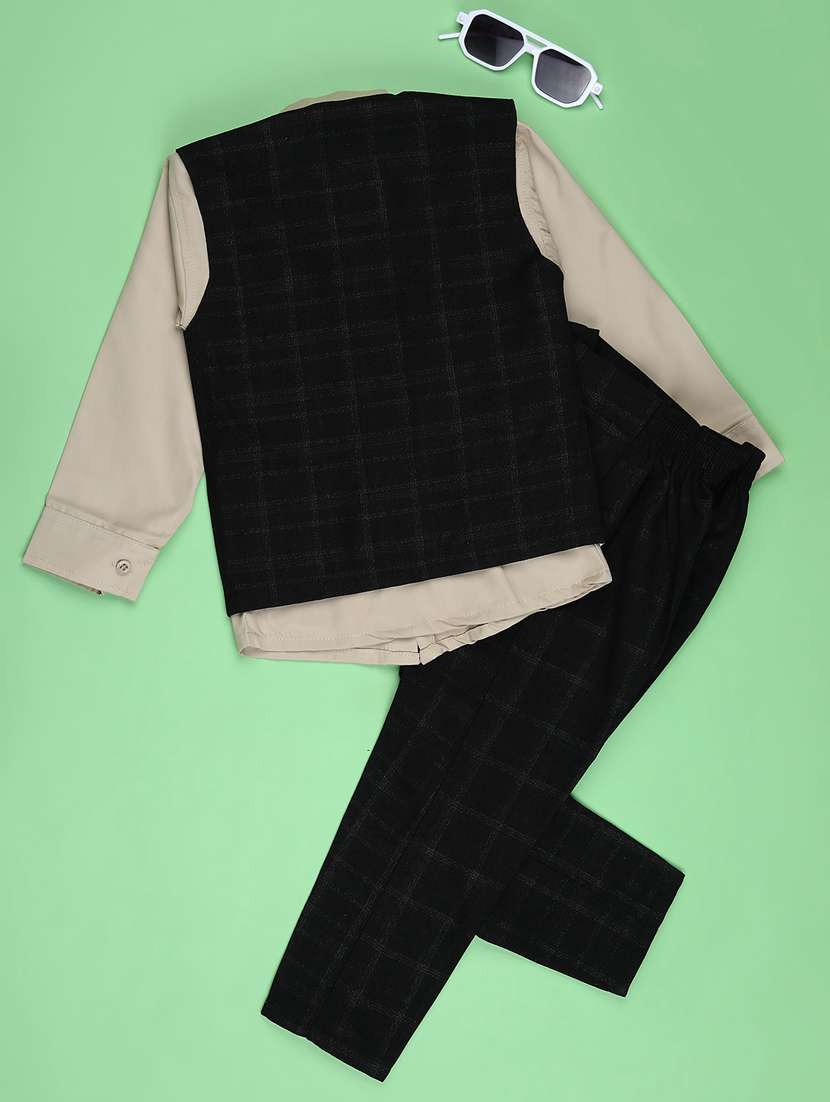 boys checkered long sleeve trouser shirt with waistcoat set - 21998975 -  Standard Image - 1