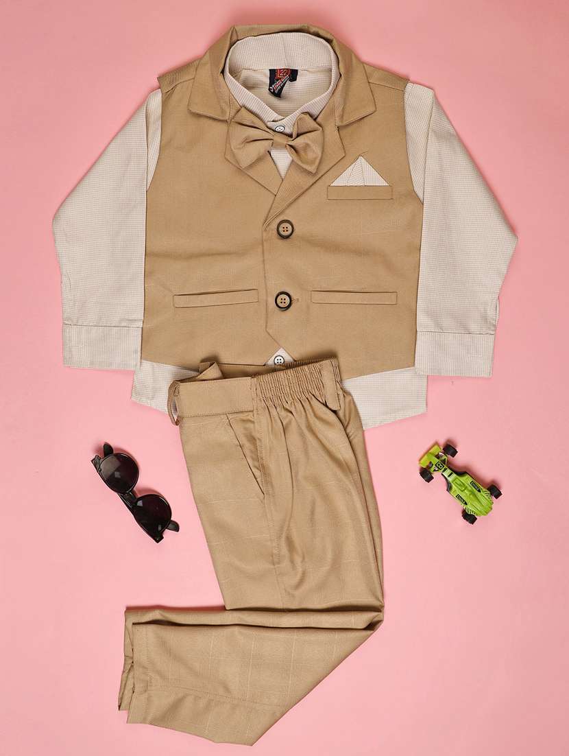 boys solid long sleeve trouser shirt with waistcoat set