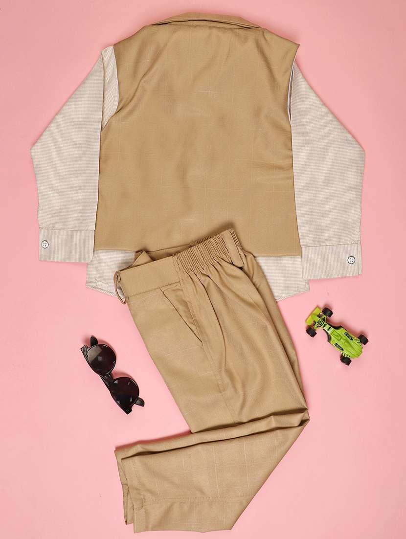 boys solid long sleeve trouser shirt with waistcoat set - 21998978 -  Standard Image - 1