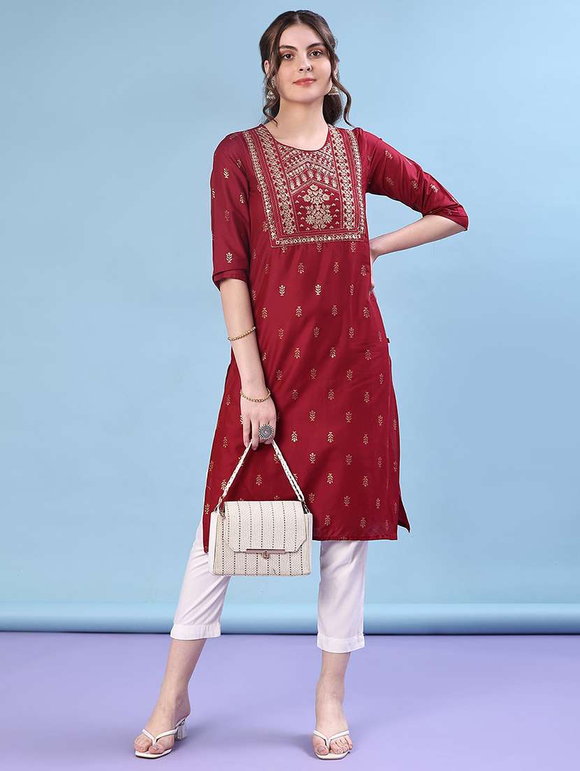 women three quarter sleeve straight kurta