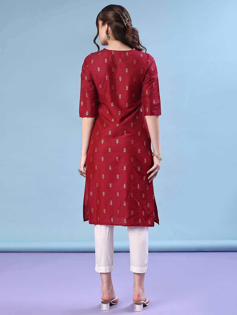 women three quarter sleeve straight kurta - 21998980 -  Standard Image - 4