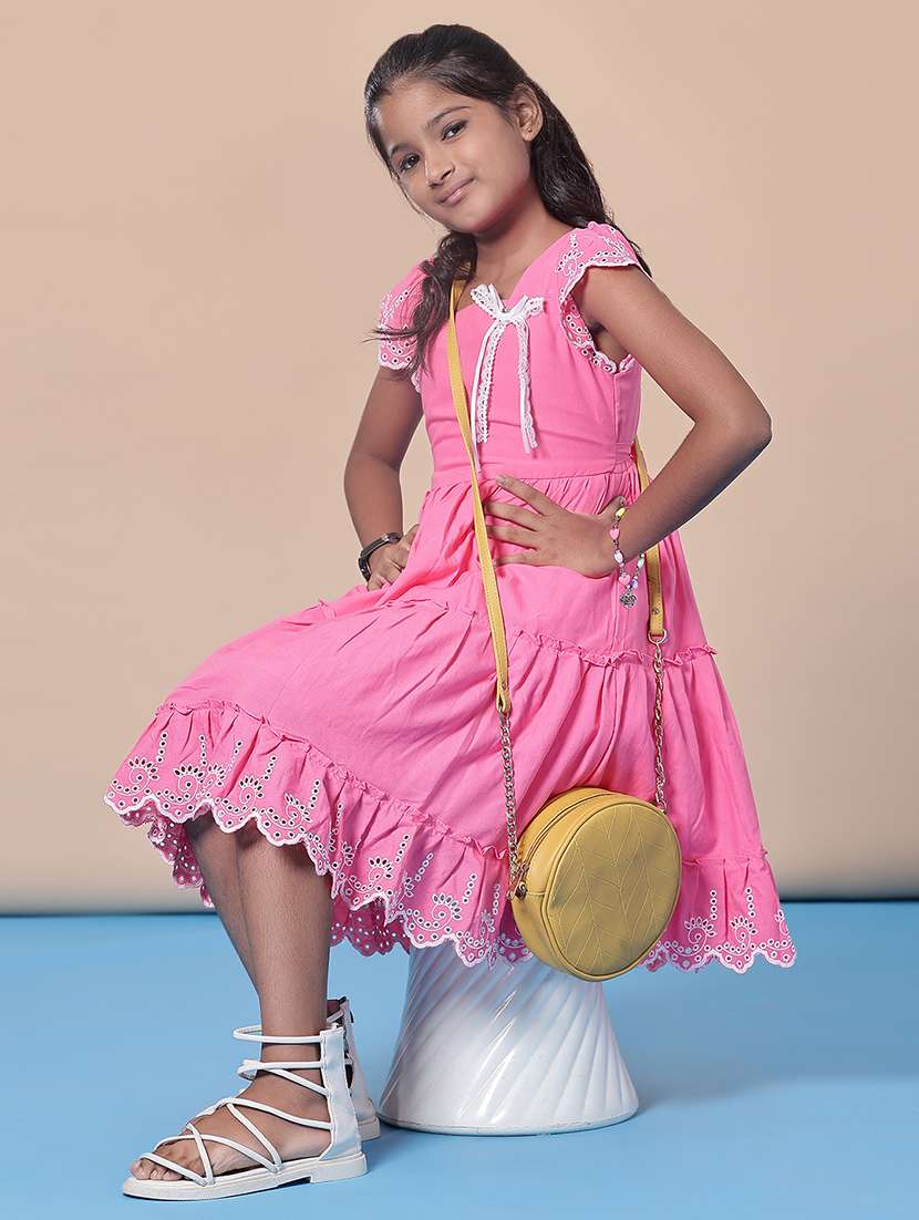 girls solid short sleeve tiered frock - 21999181 -  Standard Image - 4