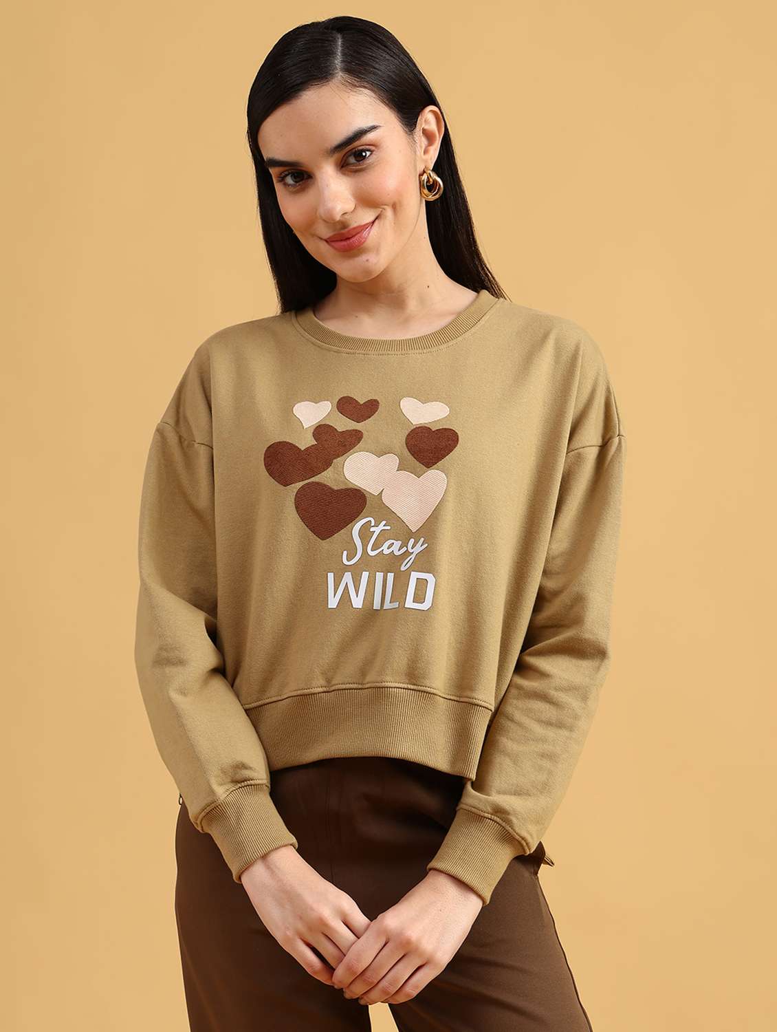 khaki fleece front print sweatshirt - 21999200 -  Standard Image - 1