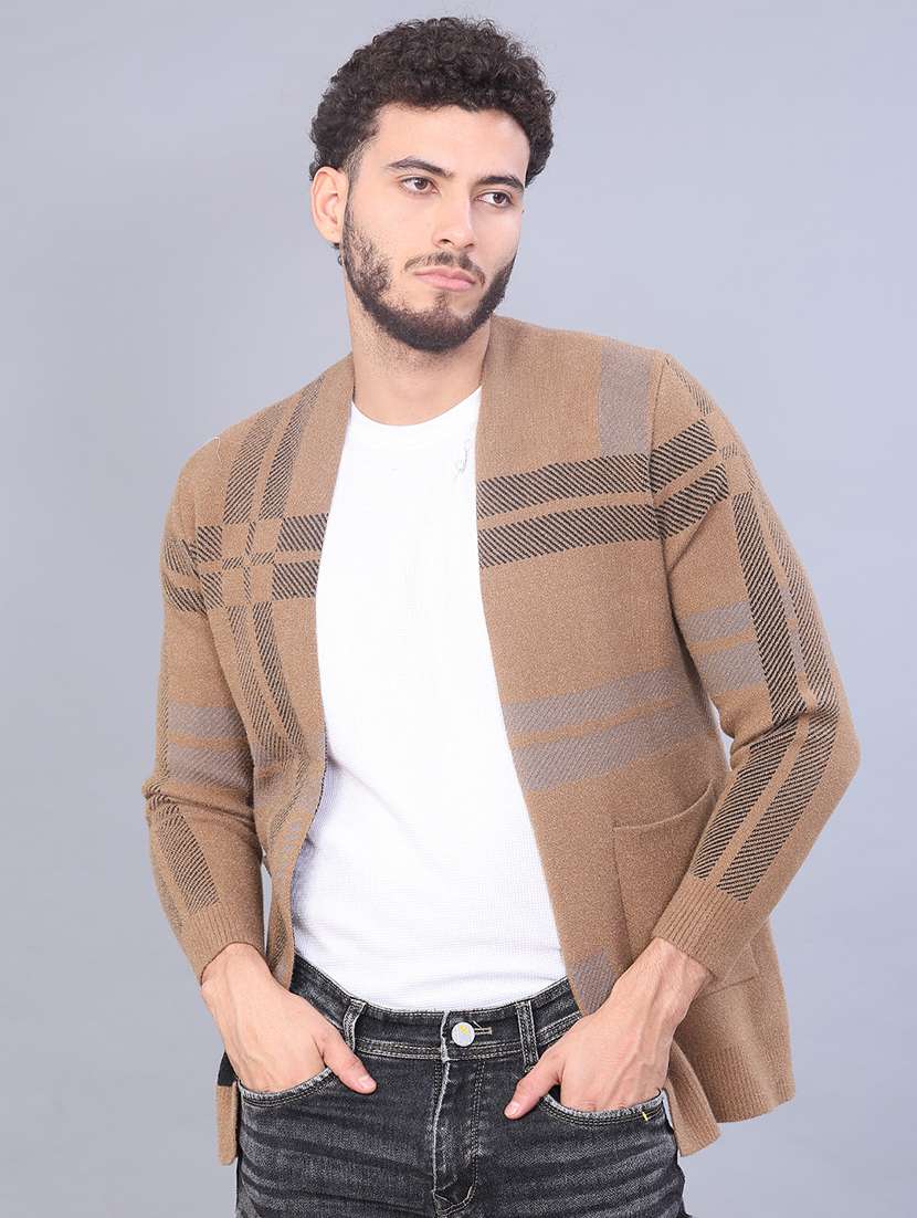 men checkered long sleeve rgular fit cardigan  - 21999211 -  Standard Image - 1