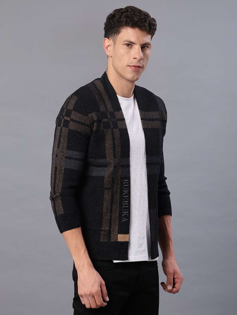 men checkered long sleeve rgular fit cardigan  - 21999212 -  Standard Image - 1