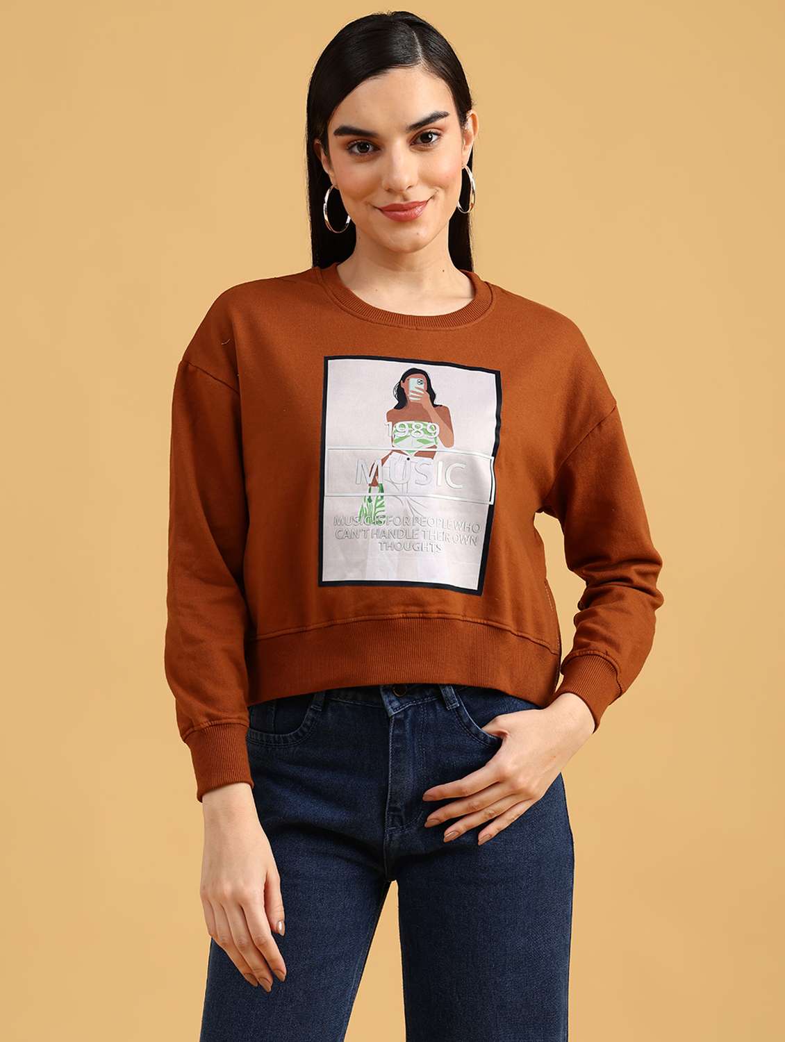 brown fleece front print sweatshirt - 21999250 -  Standard Image - 1