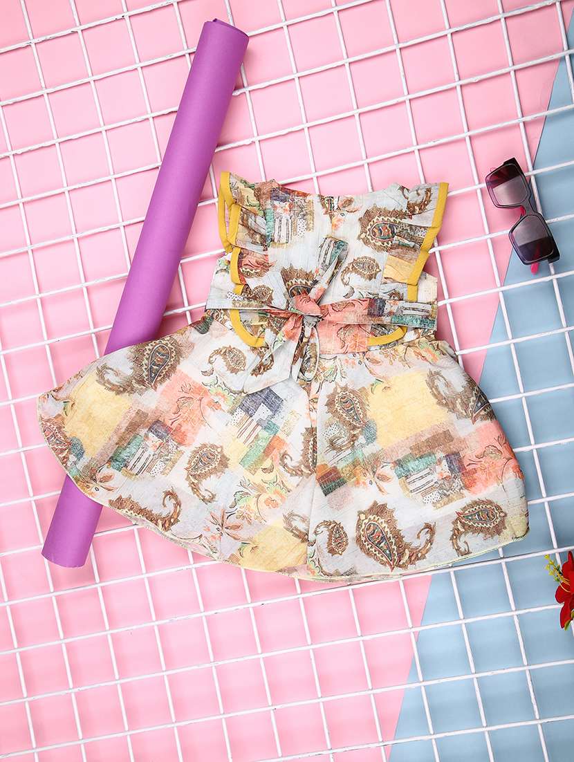 girls printed sleeveless flared frock - 21999295 -  Standard Image - 1