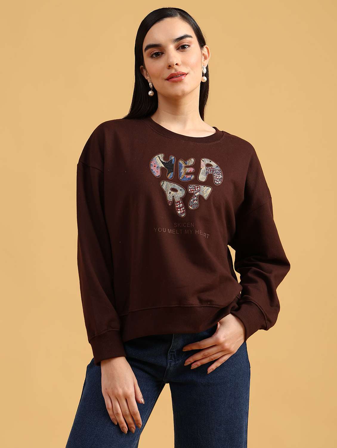 brown fleece front print sweatshirt - 21999304 -  Standard Image - 1
