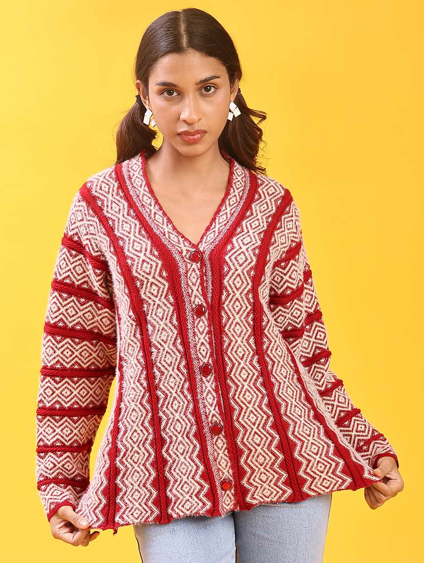 women self design long sleeve cardigan - 21999324 -  Standard Image - 1