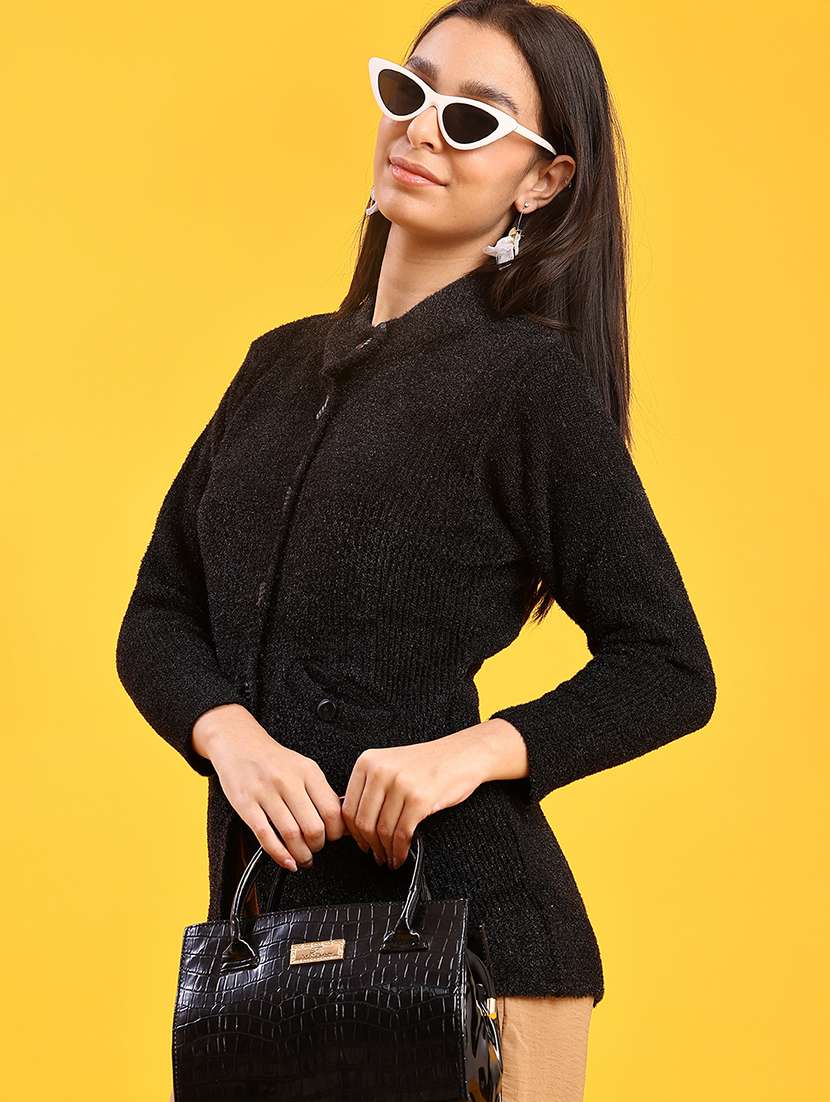 women solid long sleeve cardigan - 21999326 -  Standard Image - 1