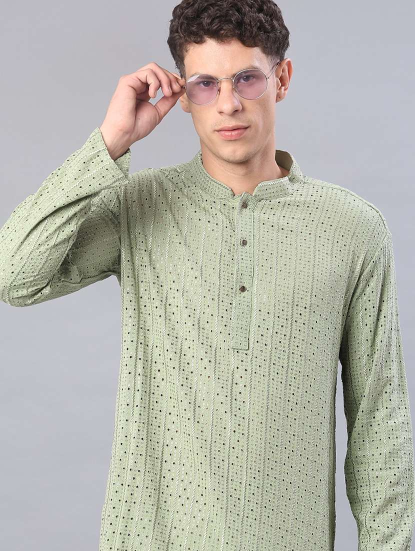 men long sleeve kurta and pyjama set - 21999361 -  Standard Image - 4