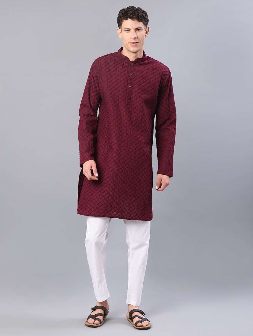 men embroidered long sleeve kurta and pyjama set - 21999365 -  Standard Image - 1