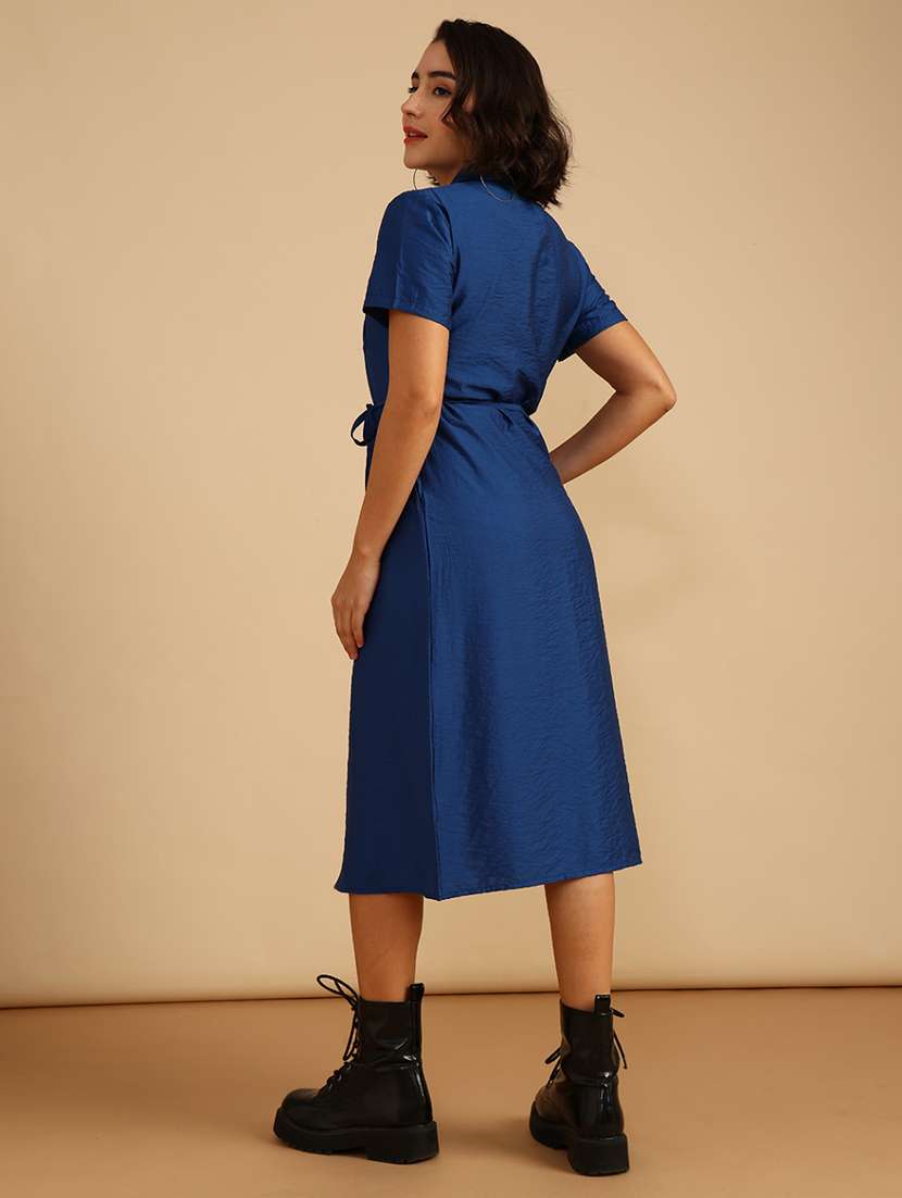 women solid short sleeve collared shirt dress - 21999377 -  Standard Image - 4