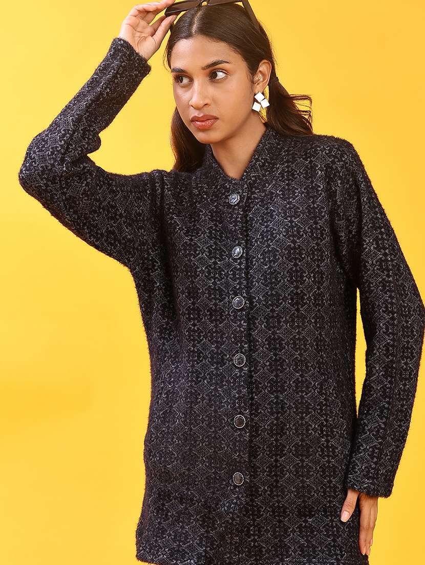 women self design long sleeve cardigan