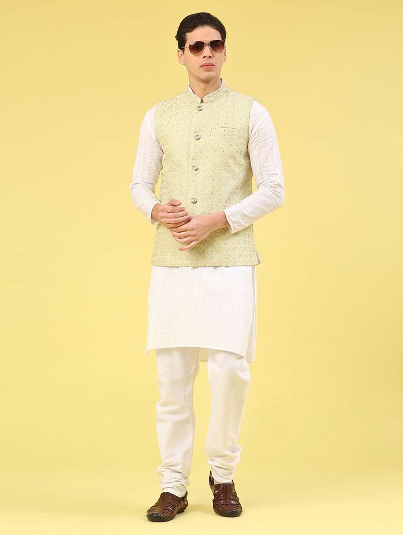green polyester nehru jacket - 21999750 -  Standard Image - 4