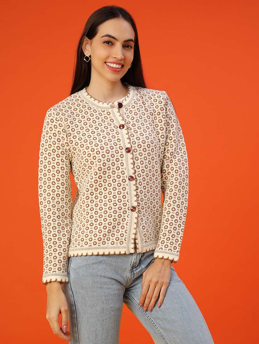 women self design long sleeve cardigan - 21999859 -  Standard Image - 1