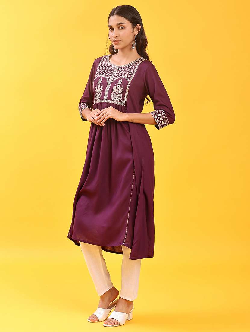 women three quarter sleeve flared kurta - 21999911 -  Standard Image - 1