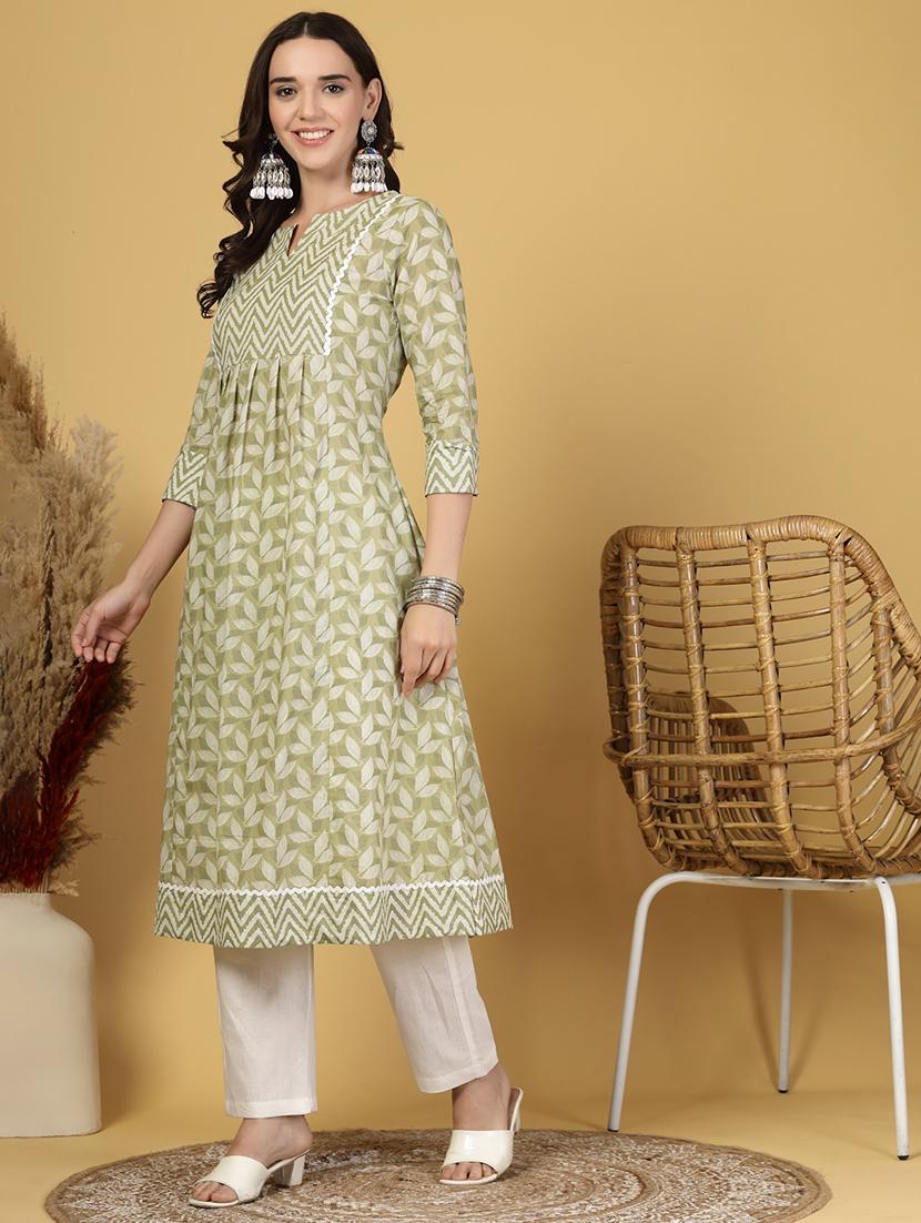 women printed three quarter sleeve a-line kurta - 21999954 -  Standard Image - 1