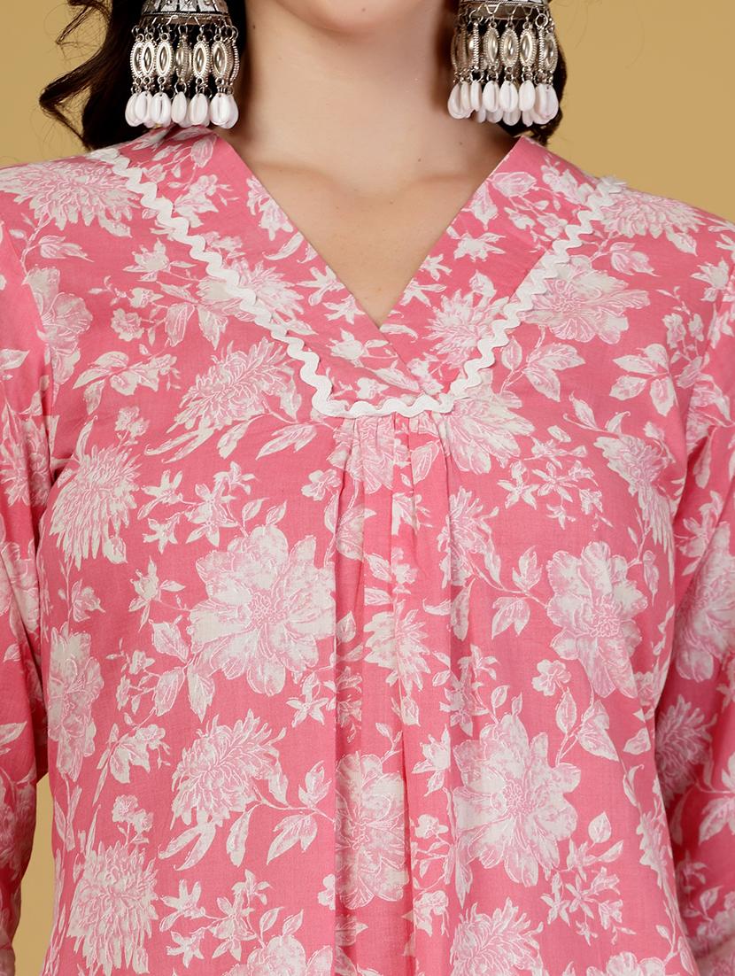 women floral printed three quarter sleeve a-line kurta - 21999955 - Standard Image - 4