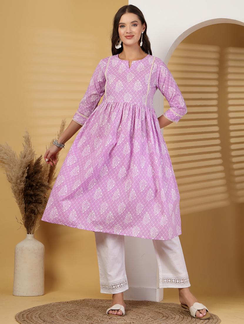 women printed three quarter sleeve a-line kurta - 21999956 - Standard Image - 1