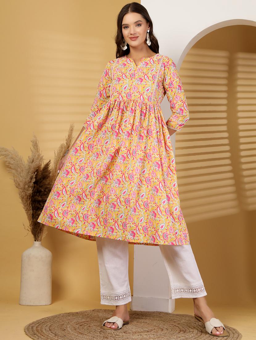 women floral printed three quarter sleeve a-line kurta - 21999957 - Standard Image - 4