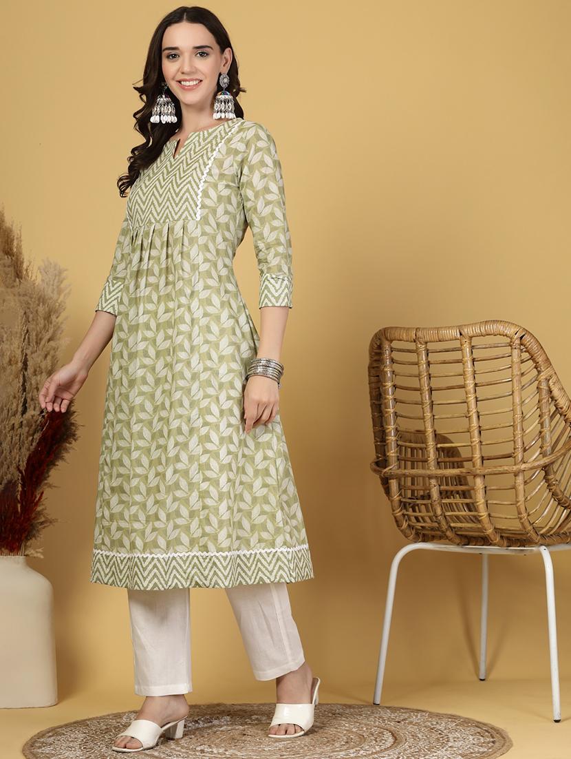 women printed three quarter sleeve a-line kurta - 21999958 - Standard Image - 1