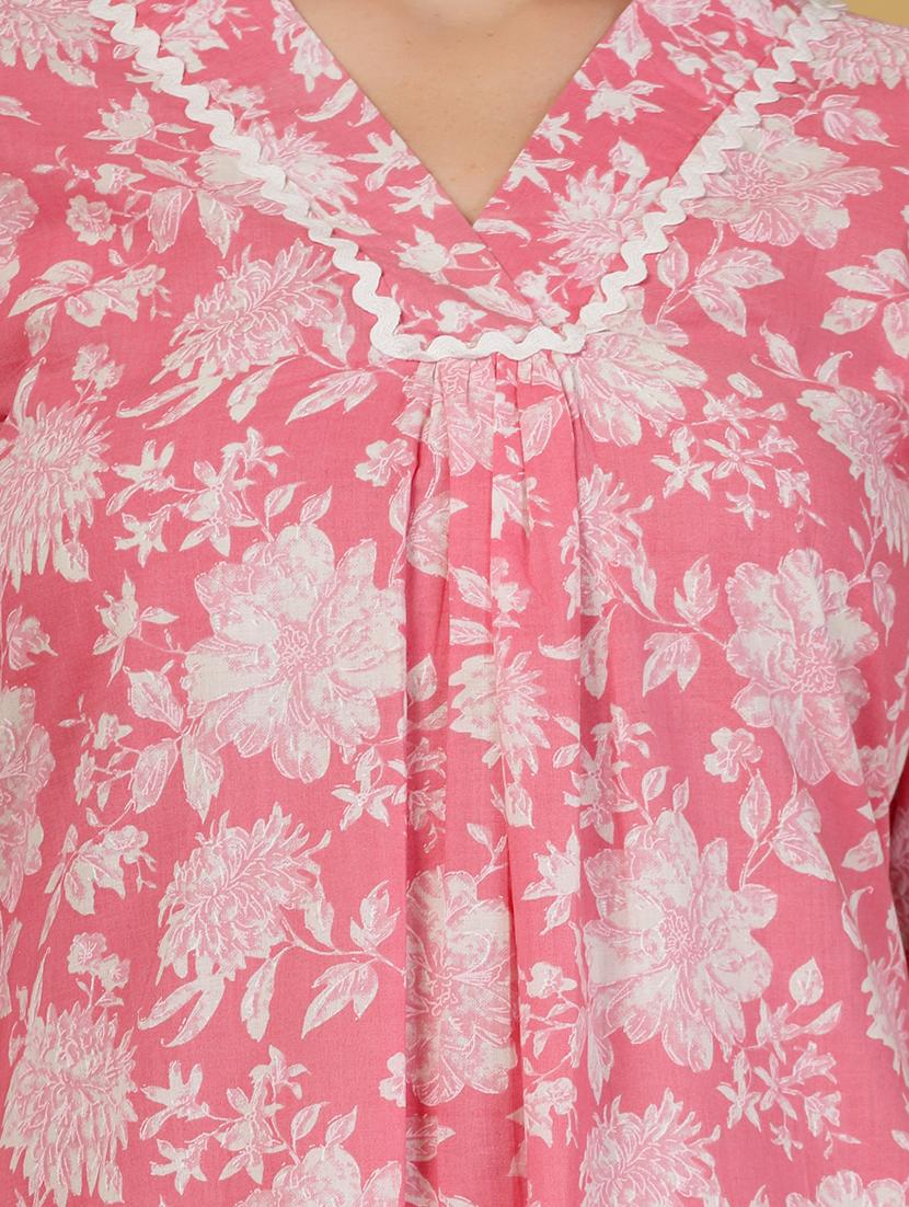 women floral printed three quarter sleeve a-line kurta - 21999959 - Standard Image - 4