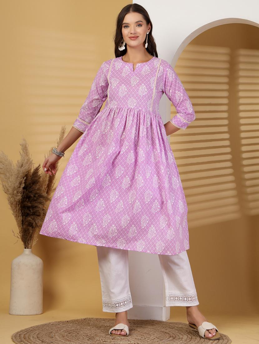 women printed three quarter sleeve a-line kurta - 21999960 -  Standard Image - 1
