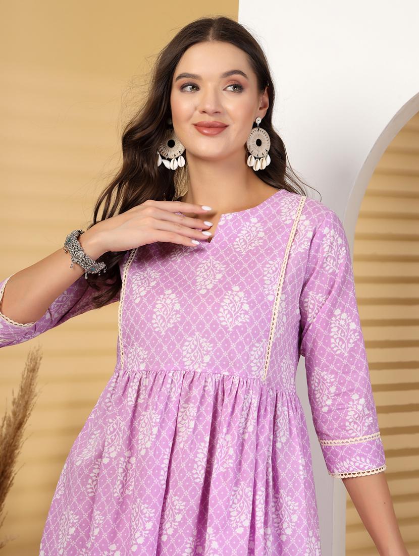 women printed three quarter sleeve a-line kurta - 21999960 - Standard Image - 4