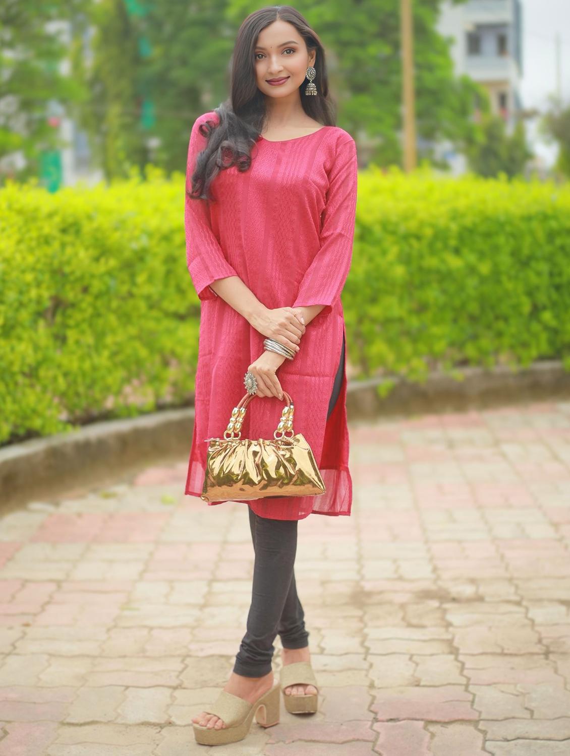 women self design three quarter sleeve straight kurta - 21999968 - Zoom Image - 0