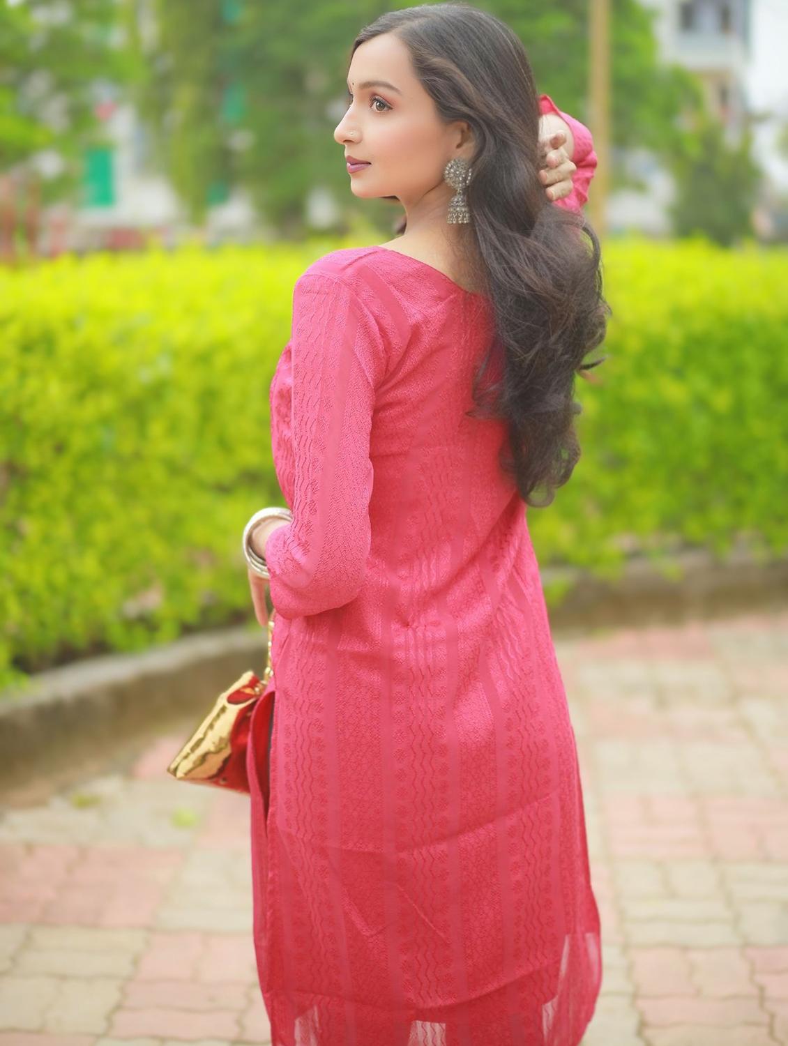 women self design three quarter sleeve straight kurta - 21999968 - Standard Image - 4