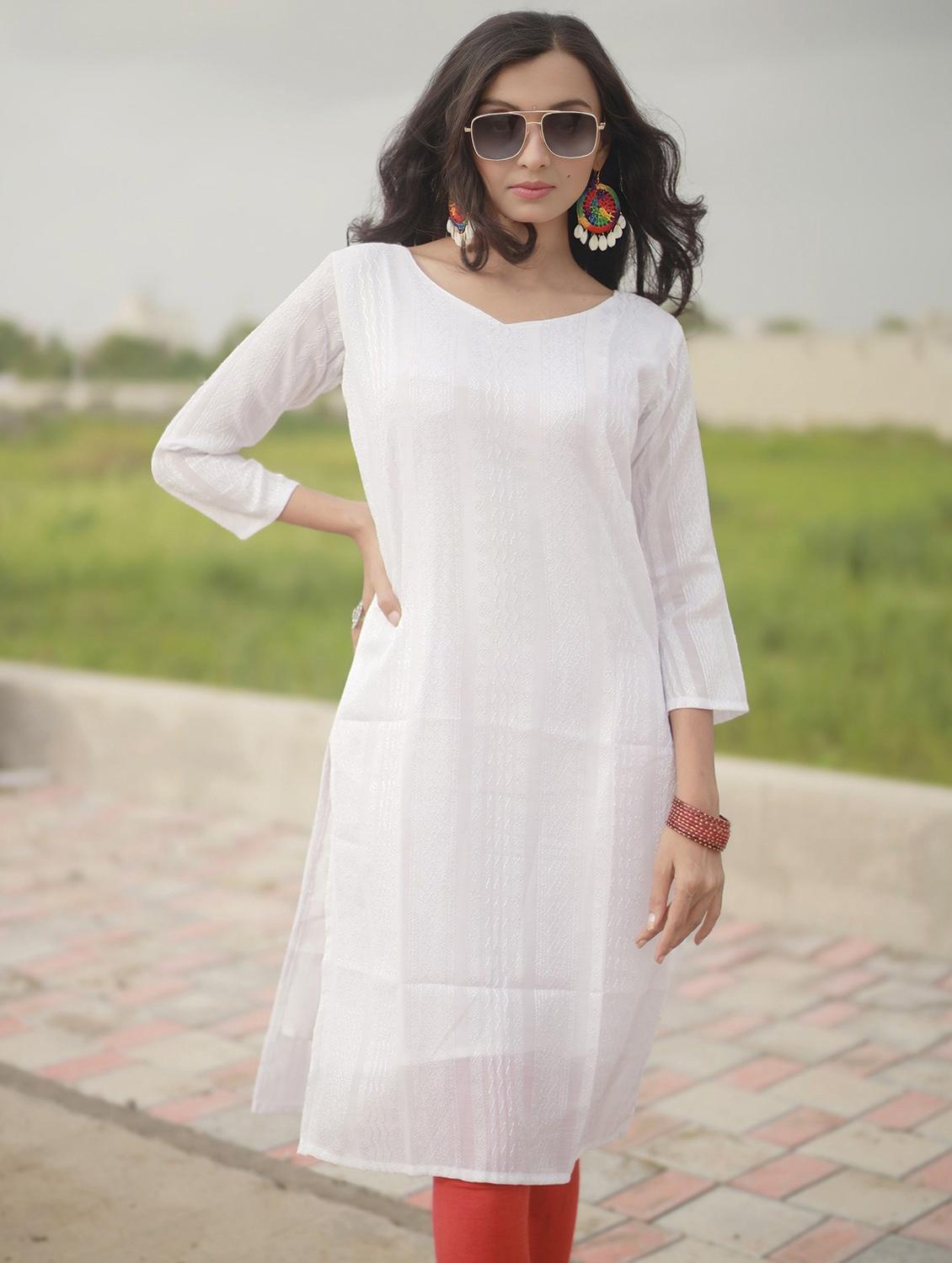 women self design three quarter sleeve straight kurta - 21999969 -  Standard Image - 1