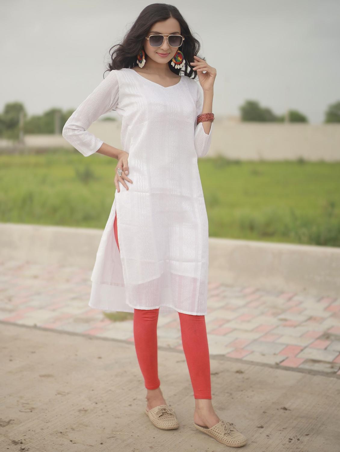 women self design three quarter sleeve straight kurta - 21999976 - Zoom Image - 0