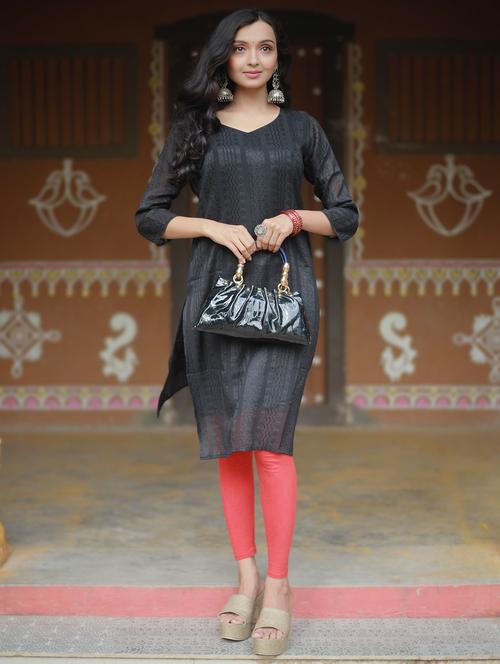 women self design three quarter sleeve straight kurta - 21999979 -  Standard Image - 0