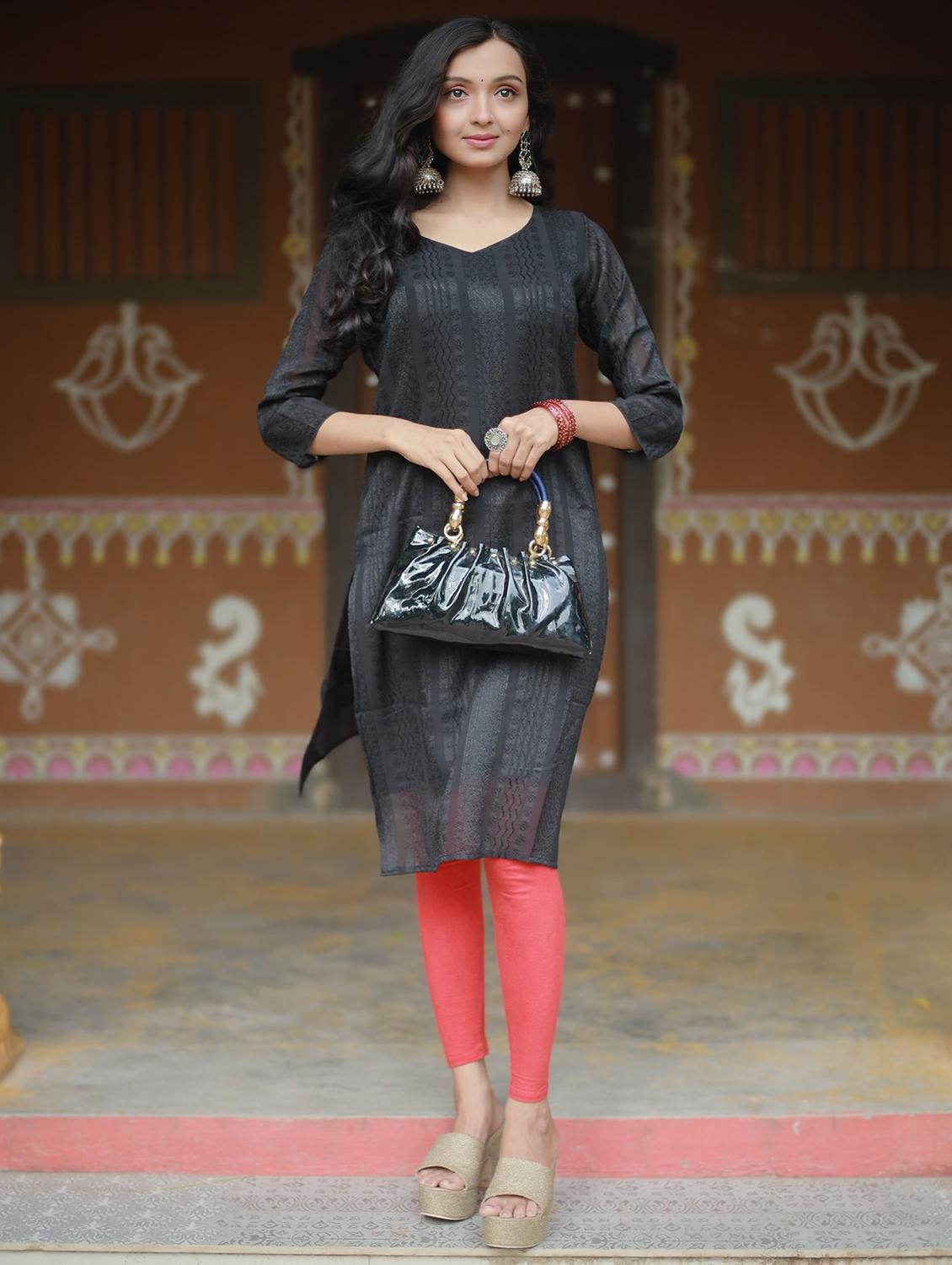 women self design three quarter sleeve straight kurta - 21999979 -  Zoom Image - 0