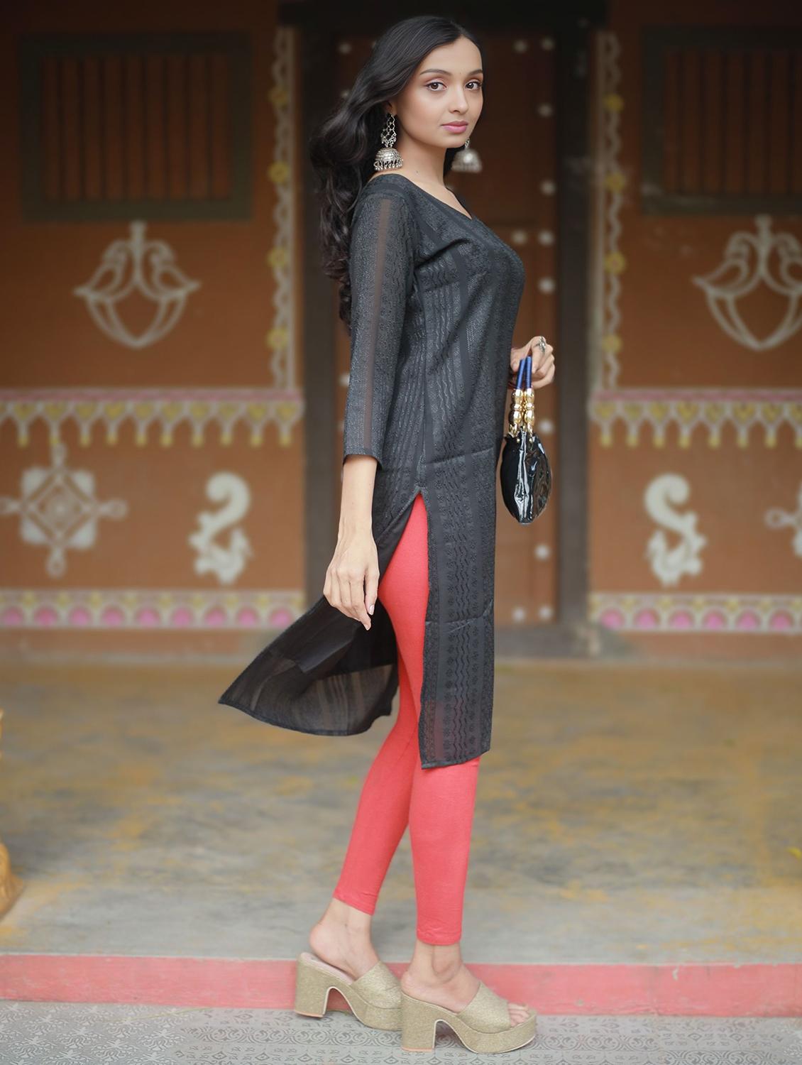 women self design three quarter sleeve straight kurta - 21999979 -  Standard Image - 1