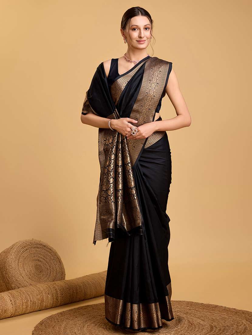women solid with bordered saree with blouse - 22000007 -  Standard Image - 1