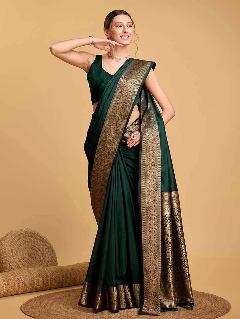 women solid with bordered saree with blouse - 22000008 - Standard Image - 1